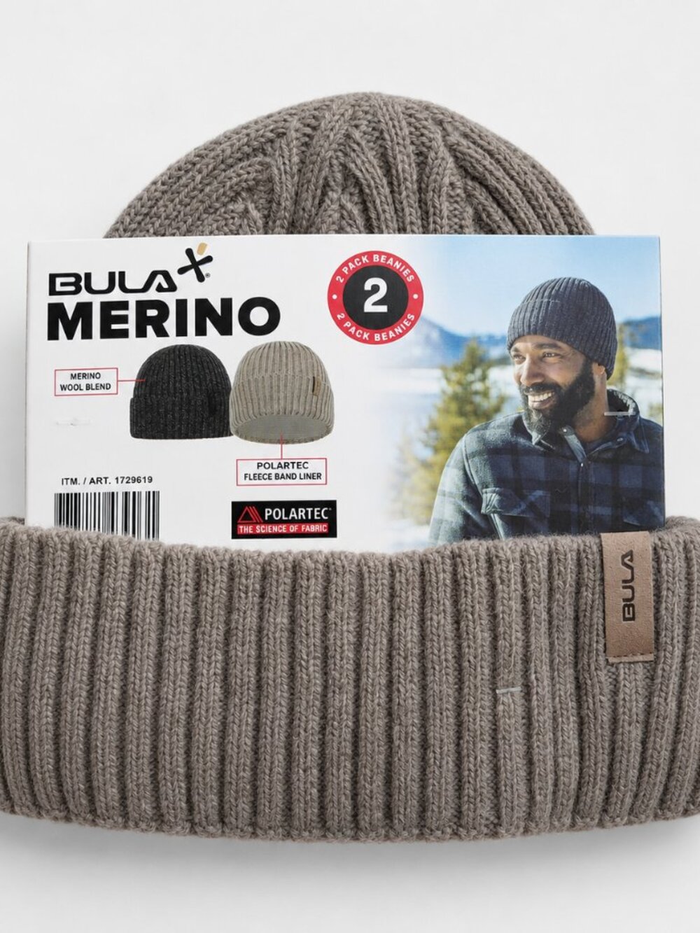 BULA Merino Wool Blend 2 Pack Beanies Polartec Fleece Lined One Size NWT